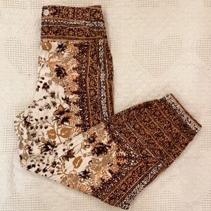 Anthropologie Brown and Cream Patterned Linen Joggers